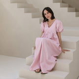 Robe d'allaitement à manches ballon rose