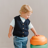 Gilet in cotone lavorato a maglia blu navy