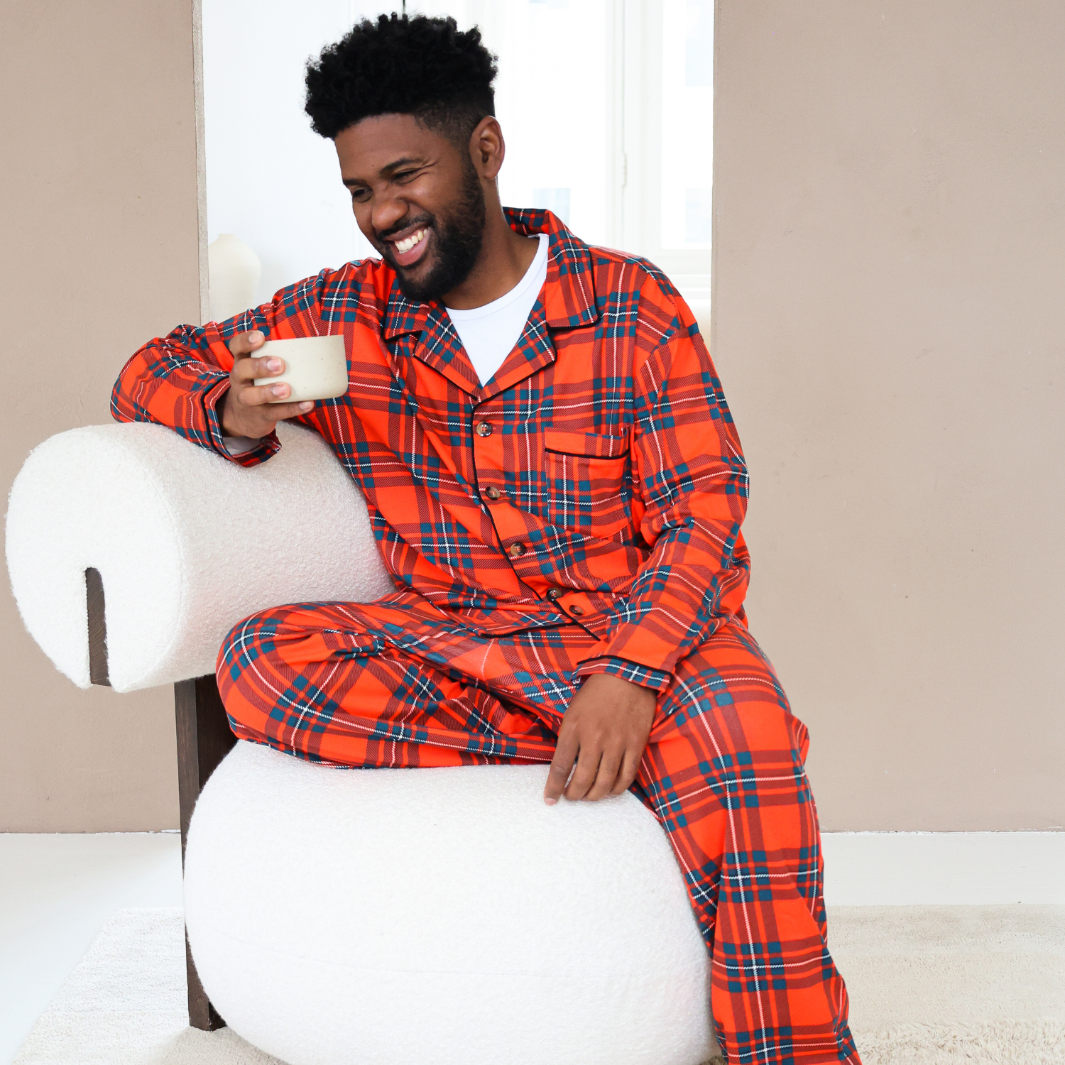 Conjunto de pijama de bambú y tartán rojo para hombre