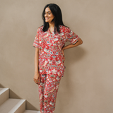 William Morris Ladies Pyjamas Set Strawberry Thief Rouge
