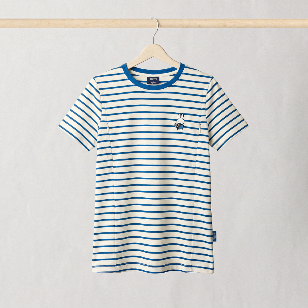 Miffy Camiseta de lactancia a rayas con cremalleras ocultas para dar el pecho, vista frontal