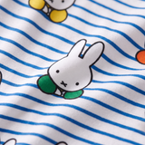 Gros plan sur le tissu en bambou tout doux de l'ensemble de pyjama pour homme Miffy « Peek-a-Boo Blue » en bambou